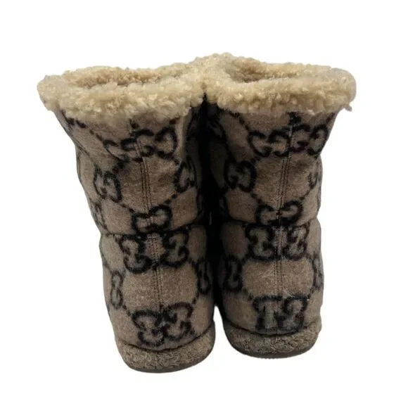 Gucci GG Monogram Wool Shearling Boots Beige Tan Women’s Size EUR 39.5 Horsebit - Picture 8 of 16
